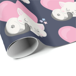 Papier Cadeau Sweet Kitty Chat Dormir avec un grand coeur en arr