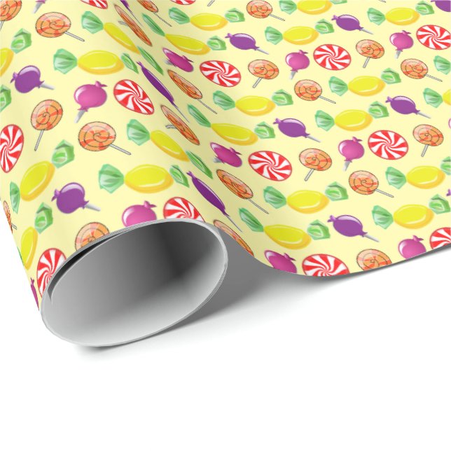 Papier Cadeau Sweet Mix Motif bonbon Jaune (Coin rond)