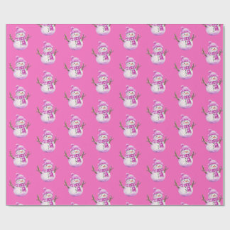 Papier Cadeau Sweet Pink White Snowman Christmas 