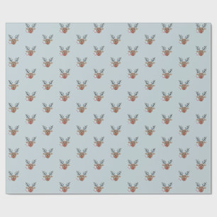 Papier Cadeau Sweet Reindeer Motif Joyful Dusty Bleu Noël