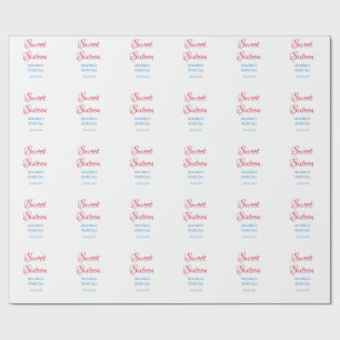 Papier Cadeau Sweet Sixteen rose nom date calligraphie boho bleu