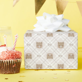 Papier Cadeau Sweet Teddy Bear Plaid Wrapping Paper Roll