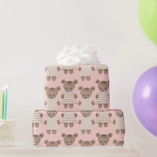 Papier Cadeau Sweet Teddy, Ours en robes, Arrière - plan rose