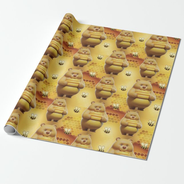 Papier Cadeau Sweey Bears and Bees 3D Motif sans couture (Déroulé)