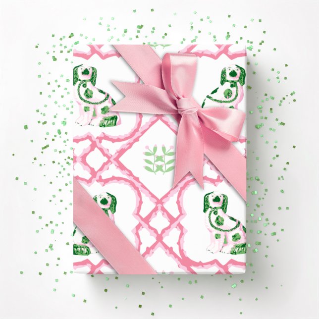 Papier Cadeau Swoon Staffordshire Dogs Trellis Pink and Green (Créateur téléchargé)