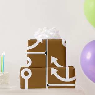 Papier Cadeau Symbole d'ancre nautique Panneau marron marina