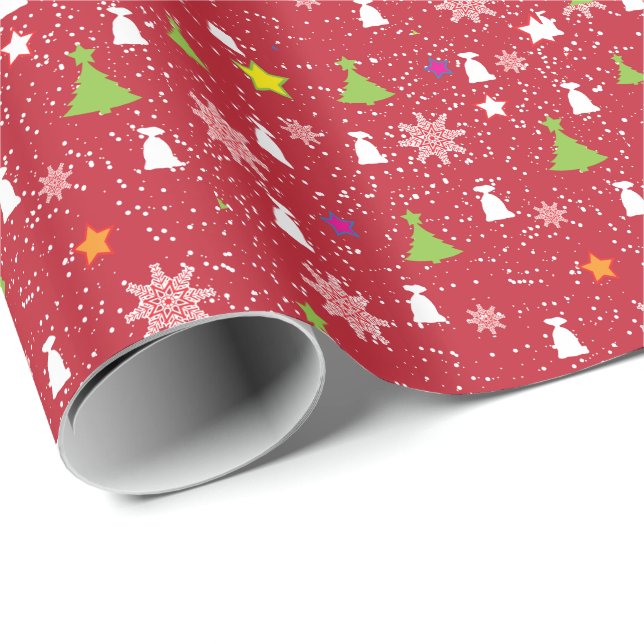 Papier Cadeau Symbole de Noël mignon Motif rouge blanc et vert (Coin rond)