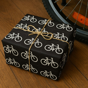 Papier Cadeau Symbole de vélo minimaliste noir et blanc