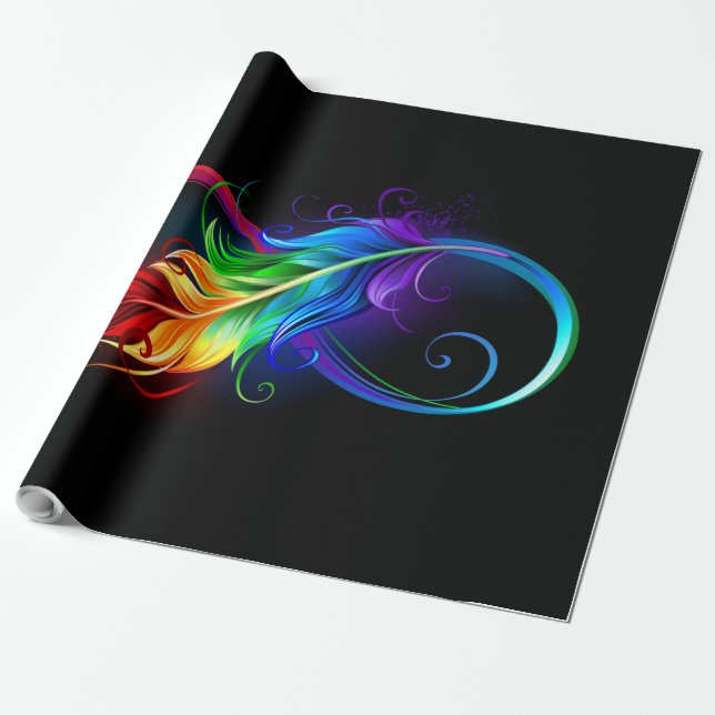 Papier Cadeau Symbole d'infini avec plume arc-en-ciel (Déroulé)