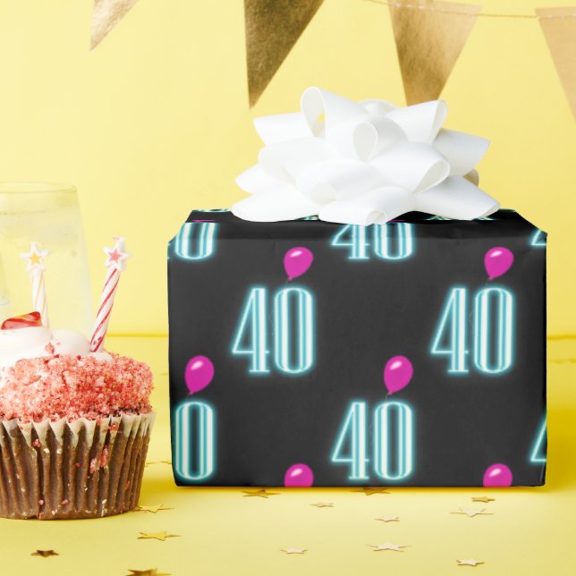 Papier Cadeau Symbole du 40e anniversaire de néon avec ballon (Fête d'anniversaire)