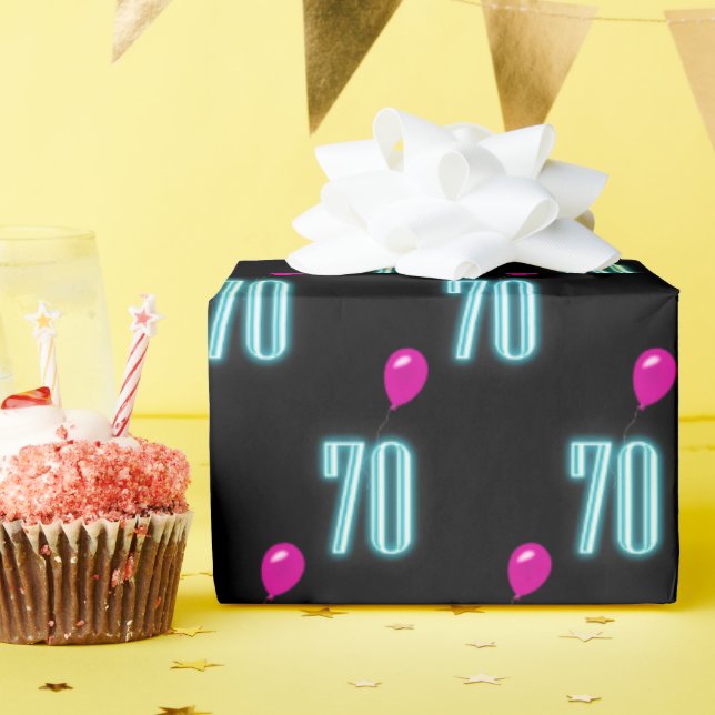 Papier Cadeau Symbole du 70e anniversaire de néon avec ballon (Fête d'anniversaire)
