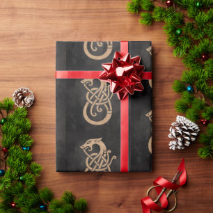 Papier Cadeau Symbole du nœud du serpent viking doré