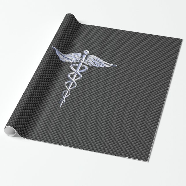 Papier Cadeau Symbole Médicale Chrome Caduceus Carbon Décor Fibr (Déroulé)