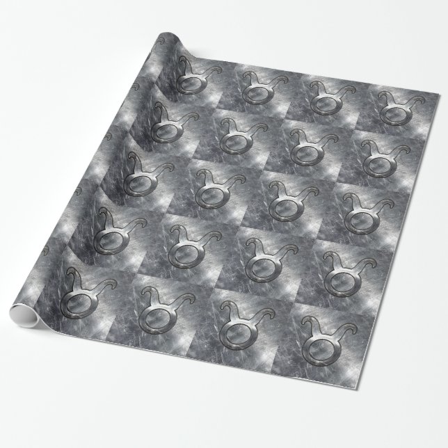 Papier Cadeau Symbole Taurus Zodiac Grunge Style Argent Distress (Déroulé)
