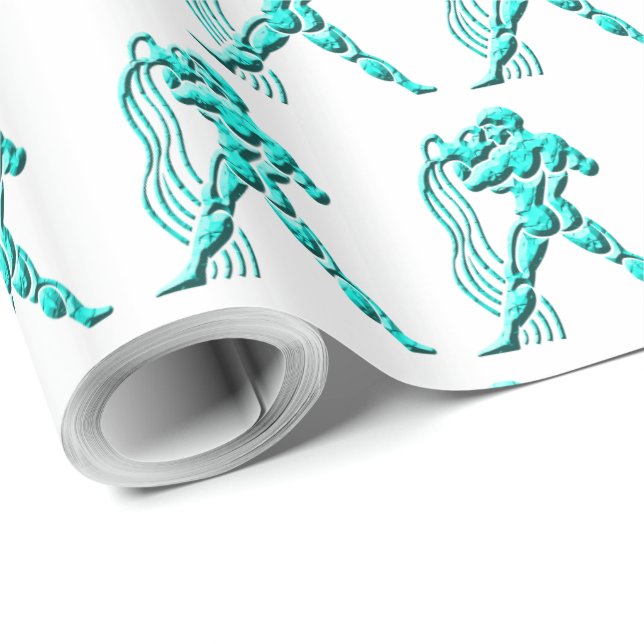 Papier Cadeau Symbole Zodiaque étoile Turquoise Aquarius (Coin rond)