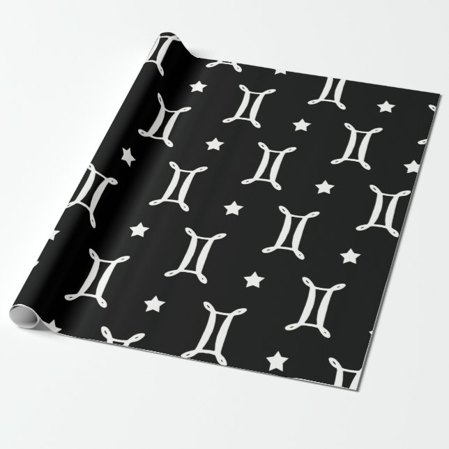 Papier Cadeau SYMBOLE Zodiaque Gemini et Motif d'étoiles (Déroulé)