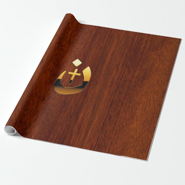Papier Cadeau Symboles de croix chrétiens nazaréens en or (Déroulé)