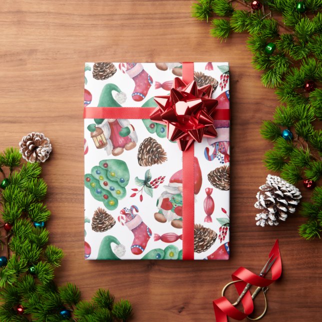 Papier Cadeau Symboles de Noël aquarelle (Cadeau de vacances)