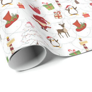 Papier Cadeau Symboles de Noël colorés Arrière - plan blanc