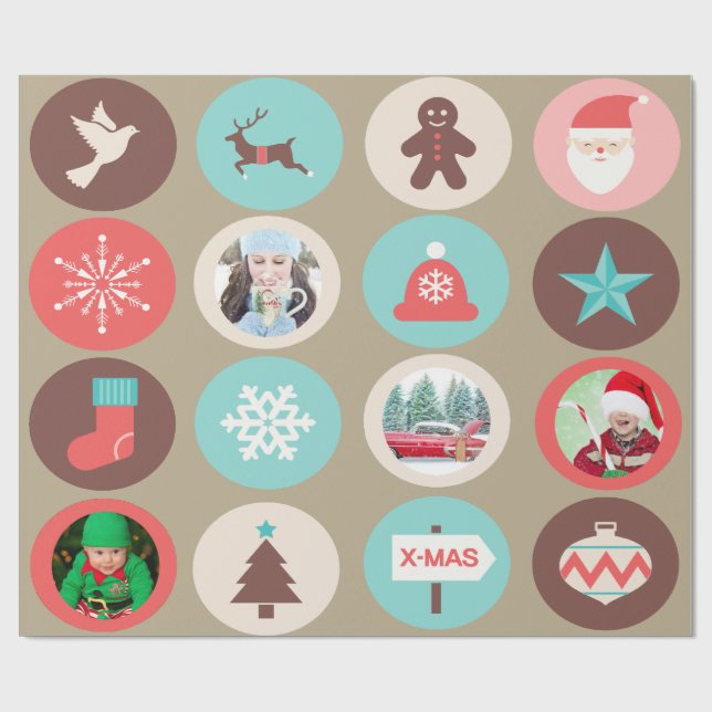 Papier Cadeau Symboles de Noël Grands Médaillons Photos personna (Plat)