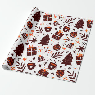 Papier Cadeau Symboles de Noël mignons motif sur blanc