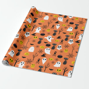 Papier Cadeau Symboles Halloween éffrayant classique Motif sans 