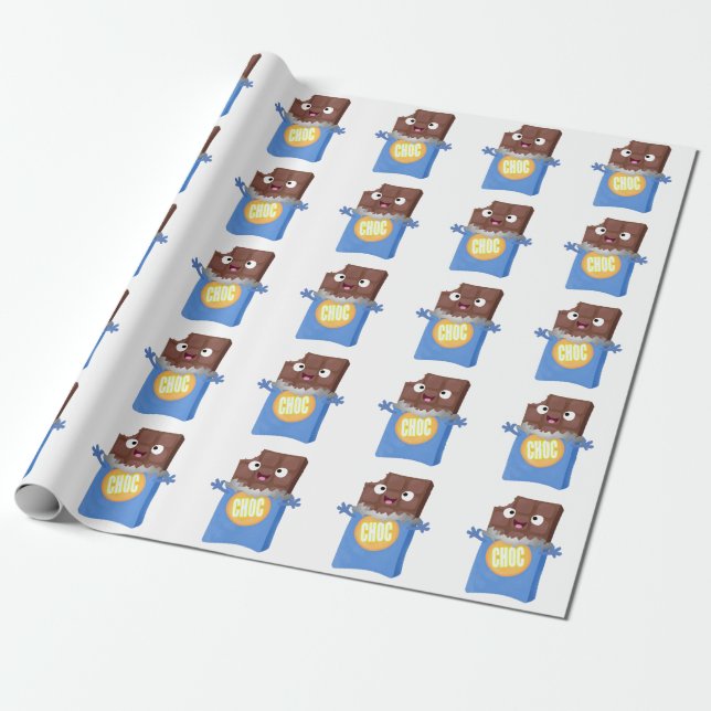 Papier Cadeau Sympa chocolat chocolat bonbon bar personnage de d (Déroulé)