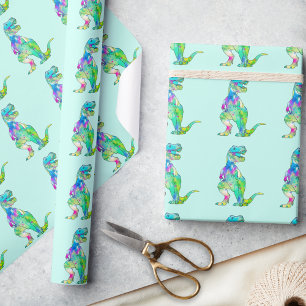 Papier Cadeau T-Rex Colorful Dinosaur Motif Vert