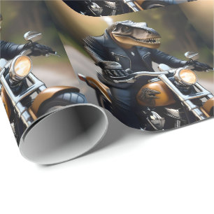Papier Cadeau T-Rex Dinosaur Bikie En Moto,