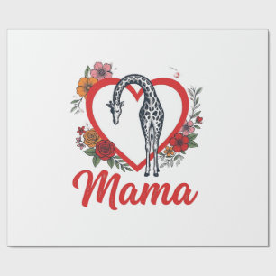 Papier Cadeau T-shirt vintage girafe maman cœur floral Design_1