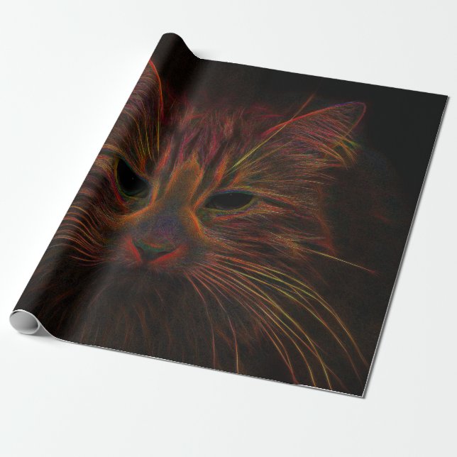 Papier Cadeau Tabby Cat Design Orange Cuivre noir Photo Art (Déroulé)