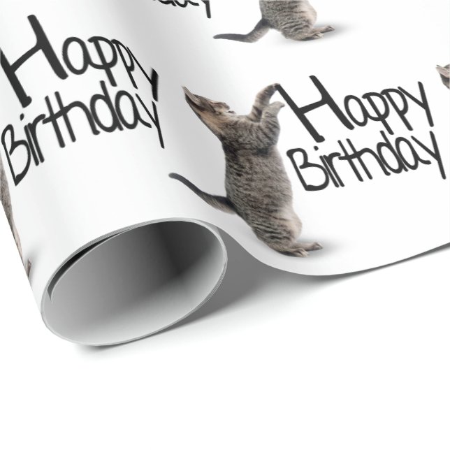 Papier Cadeau Tabby Chat avec texte d'anniversaire (Coin rond)