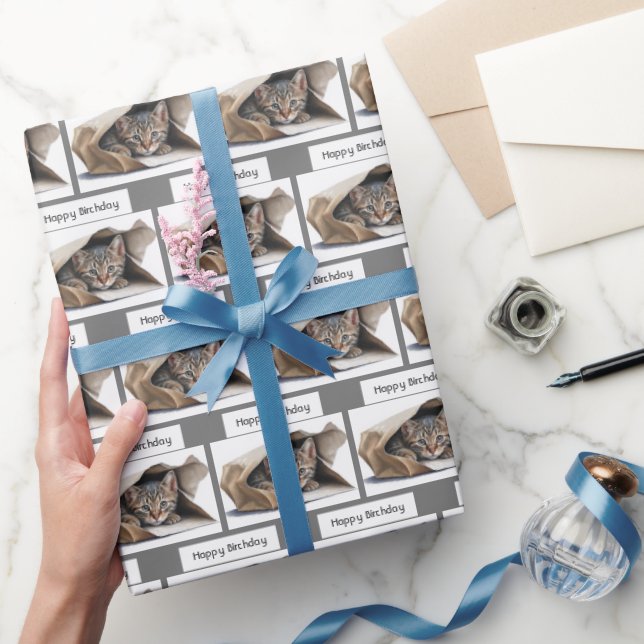 Papier Cadeau Tabby Chat d'anniversaire en sac en papier (Cadeaux)
