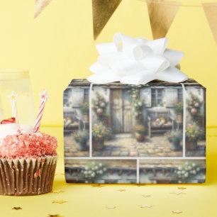 Papier Cadeau Tabby Chat Sur Ancien Banc