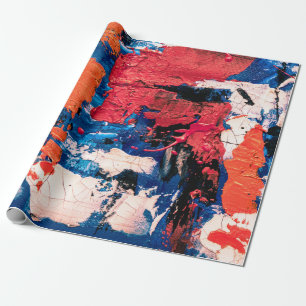 Papier Cadeau Tableau bleu, orange, rouge et noir