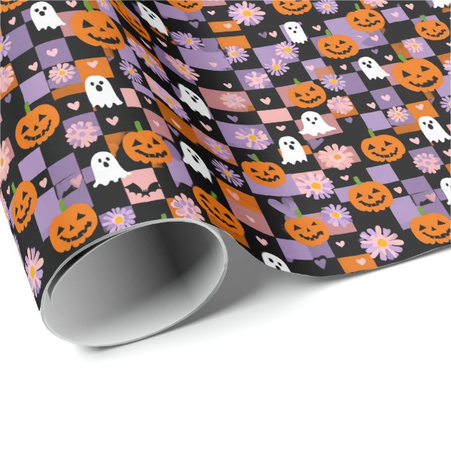 Papier Cadeau Tableau de contrôle rétro Fantômes d'Halloween et  (Coin rond)