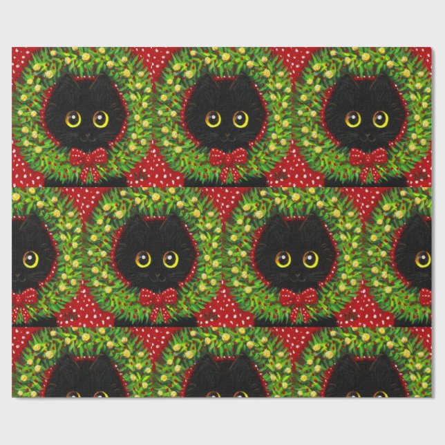 Papier Cadeau Tableau de Noël Black Cat Art (Plat)