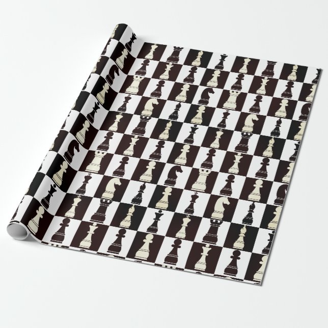 Papier Cadeau Tableau d'échecs papier d'enveloppement Motif noir (Déroulé)