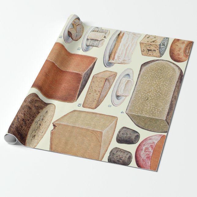 Papier Cadeau Tableau vintage du fromage (Déroulé)