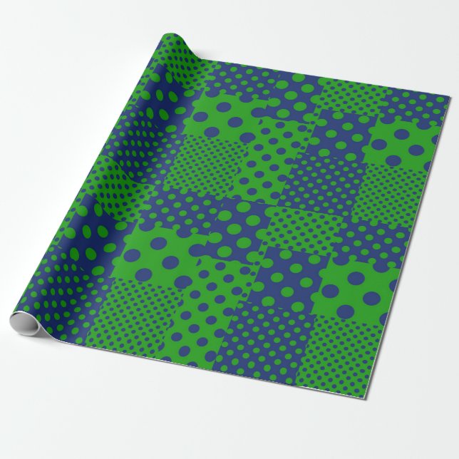 Papier Cadeau Taches à pois verts bleus Patchwork  (Déroulé)