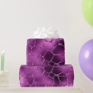Papier Cadeau Taches de girafe à paillettes ombrées violettes Gl