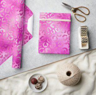 Papier Cadeau Taches de léopard pailletées rose magenta chic