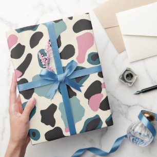 Papier Cadeau Taches de léopard pastel rose noir