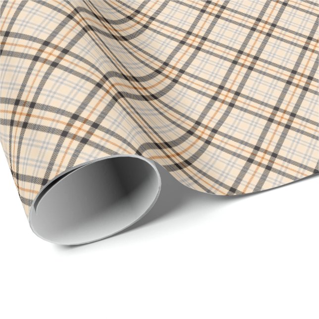 Papier Cadeau Tan Farmhouse Plaid Motif de Noël (Coin rond)