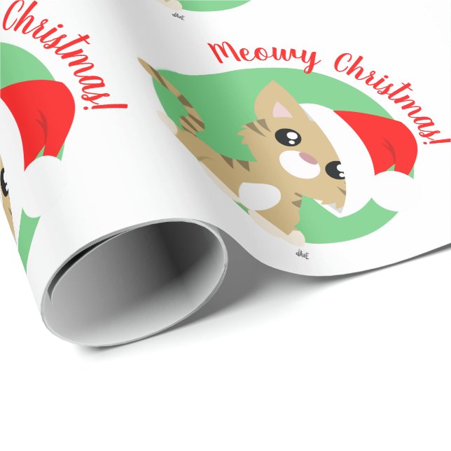 Papier Cadeau Tan Meowy Christmas Kitty Wrapper Papier (Coin rond)