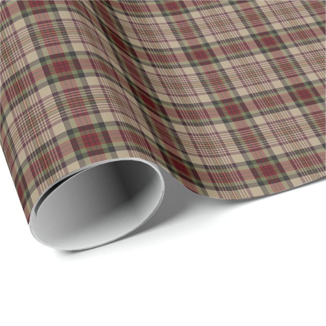 Papier Cadeau Tan, rouge, et motif de plaid de vert (Coin rond)