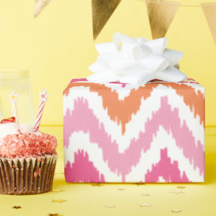 Papier Cadeau Tangerine rose Zigzags Motif Ikat