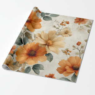 Papier Cadeau Tangerine Terracotta Floral Botanique Vintage