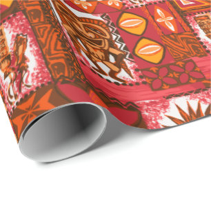 Papier Cadeau Tapa vintage hawaïen de Pomaika'i Tiki bilatéral