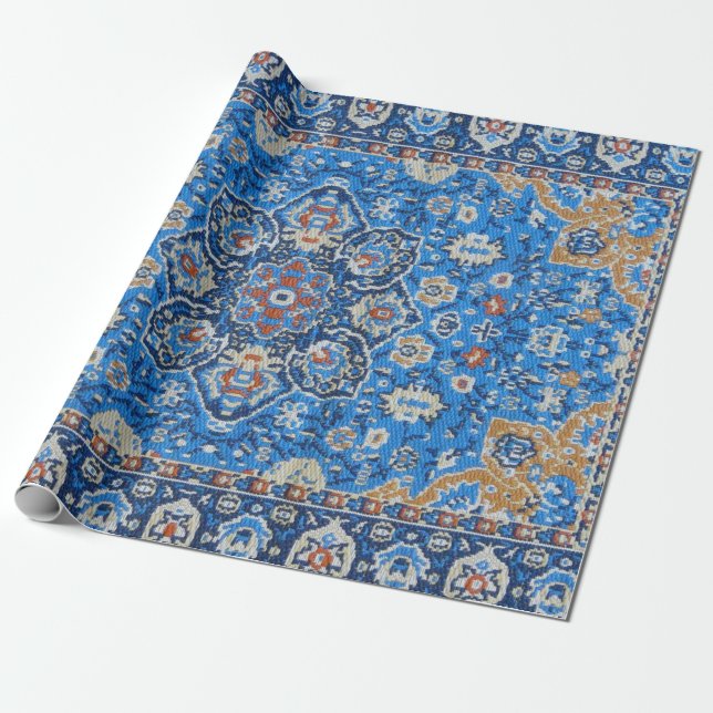 Papier Cadeau Tapis bleu antique Turc Tapis (Déroulé)
